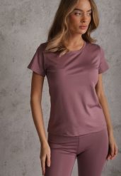 Fioletowy Klasyczny T-shirt o Gładkim Wykończeniu Rhethine. Fioletowe t-shirty damskie Renee, l, bez wzorów, z jeansu, klasyczne, bez kołnierzyka, bez ramiączek. Za 39.99 zł.