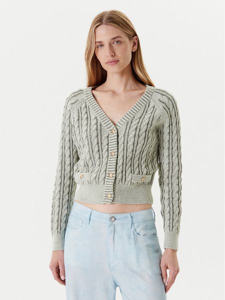 Guess Kardigan W5YR15 Z3OU0 Zielony Regular Fit. Zielone kardigany damskie Guess, l, z aplikacjami, z bawełny, bez kołnierzyka. Za 339.99 zł.