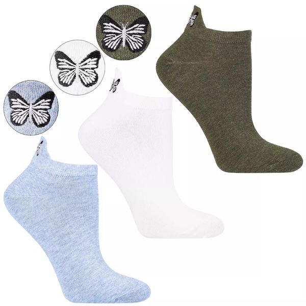 Kolorowe Damskie Stopki Moraj Motylki Mix 3 Pary. Białe skarpetki damskie Moraj, bez wzorów, z dzianiny. Za 29.99 zł.