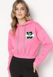 Różowa Bluza o Krótkim Fasonie z Kapturem i Ściągaczami oraz Nadrukiem Varel. Czerwone bluzy damskie Born2be, l, bez wzorów, casualowe, bez ramiączek, z kapturem. Za 34.99 zł.