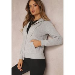 Jasnoszara Bluza z Kapturem Zapinana na Suwak Bastian. Szare bluzy damskie Renee, na jesień, l, bez wzorów, z polaru, bez ramiączek, z kapturem. Za 99.99 zł.