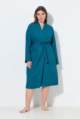 Damskie Szlafrok kołnierz szalowy pasek pika waflowa długi rękaw. Niebieskie szlafroki damskie Ulla Popken, plus size, bez wzorów, z bawełny, plus size, bez ramiączek, bez kaptura. Za 279.99 zł.