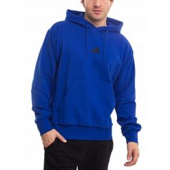 Bluza męska adidas Essentials Feelcozy Fleece. Niebieskie bluzy sportowe męskie Adidas, m, bez wzorów, z bawełny, bez kaptura, na fitness i siłownię. Za 171.99 zł.