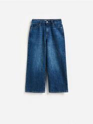Jeansy culotte - granatowy. Niebieskie jeansy damskie Reserved, bez wzorów, z bawełny. Za 129.99 zł.