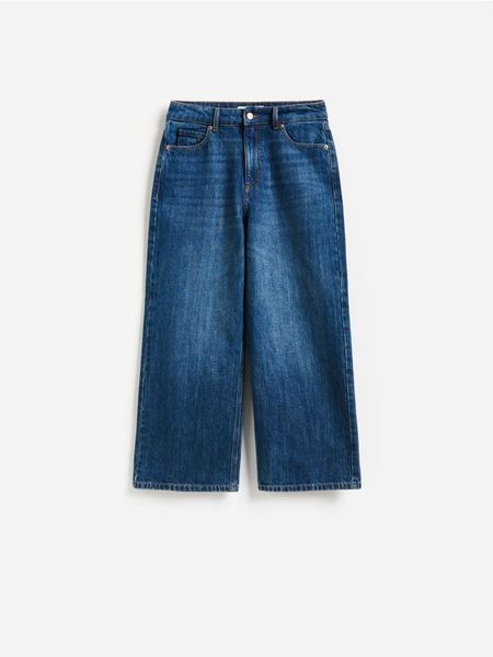 Jeansy culotte - granatowy. Niebieskie jeansy damskie Reserved, bez wzorów, z bawełny. Za 129.99 zł.
