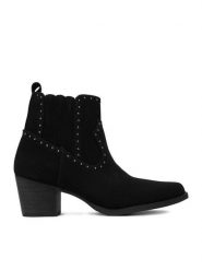 DeeZee Kowbojki LR230702 Czarny. Czarne botki damskie DeeZee, bez wzorów, z materiału, bez obcasa, na słupku, bez zapięcia. Za 179.99 zł.