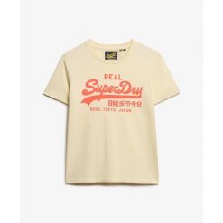 Damska dopasowana koszulka Superdry Vintage Logo Neon. Brązowe bluzki damskie Superdry, bez wzorów, z materiału, vintage, bez kołnierzyka, bez ramiączek. Za 144.90 zł.