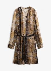 Sukienka z szyfonu z błyszcząca nicią. Czarne sukienki damskie bonprix, bez wzorów, ze skóry, eleganckie, bez kołnierzyka, bez ramiączek. Za 189.99 zł.