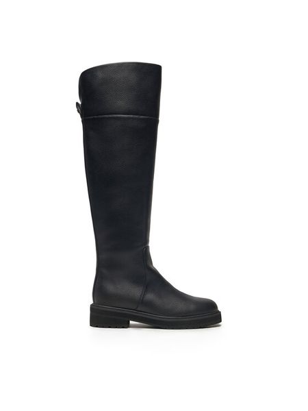 TWINSET Kozaki 242TGT174 Czarny. Czarne kozaki damskie Twinset, bez wzorów, ze skóry, bez obcasa, na płaskiej podeszwie, bez zapięcia. Za 659.99 zł.