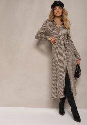 Czarno-Beżowa Sukienka Koszulowa z Wiskozą i Ozdobnym Paskiem Nialine. Czarne sukienki damskie Renee, na co dzień, l, bez wzorów, z tkaniny, eleganckie, bez kołnierzyka, bez ramiączek, maxi, koszulowe. Za 159.99 zł.
