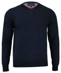 Sweter Ciemnogranatowy Elegancki Męski, 100% Bawełna, Dekolt w Serek (V-neck) - Adriano Guinari -. Niebieskie swetry męskie Adriano Guinari, m, bez wzorów, z bawełny, biznesowe, bez kołnierzyka, bez ramiączek. Za 169.00 zł.