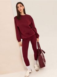Bawełniane legginsy w prążek - bordowy. Czerwone legginsy damskie Sinsay, l, bez wzorów, z bawełny, na fitness i siłownię. Za 29.99 zł.