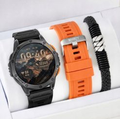 Smartwatch Rubicon Zestaw męski zegarek Smartwatch orange z GPS + bransoletka (NE). Pomarańczowe zegarki męskie Rubicon, bez wzorów. Za 379.90 zł.