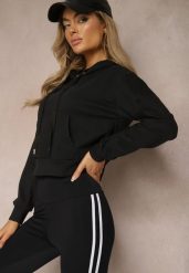 Czarna Bluza z Kapturem i Bawełną Ozdobiona Ściągaczami Evianae. Czarne bluzy damskie Renee, l, bez wzorów, z bawełny, casualowe, bez ramiączek, z kapturem. Za 39.99 zł.