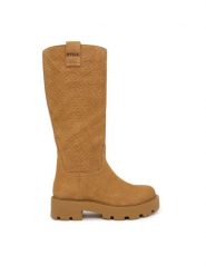 Guess Kozaki FLFL2Y SUE11 Brązowy jasny. Brązowe kozaki damskie Guess, z aplikacjami, ze skóry, bez obcasa, na płaskiej podeszwie, bez zapięcia. Za 824.99 zł.