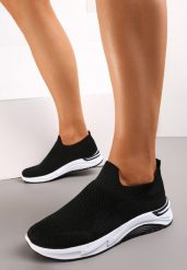 Czarne Buty Sportowe Przed Kostkę ze Skarpetkową Cholewką Libbita. Czarne obuwie sportowe damskie Renee, bez wzorów, bez zapięcia, tenisowe. Za 39.99 zł.