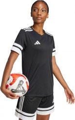 Koszulka damska adidas Squadra 25 Jersey czarna JI9986 L. Czarne bluzki damskie Adidas, l, bez wzorów, z jersey, bez kołnierzyka, bez ramiączek. Za 113.44 zł.