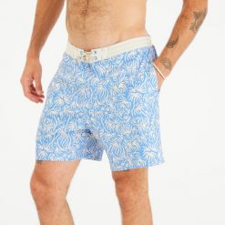 Spodenki surfingowe męskie Olaian 100 18" Flora. Niebieskie szorty męskie OLAIAN, bez wzorów, z materiału, sportowe. Za 69.99 zł.
