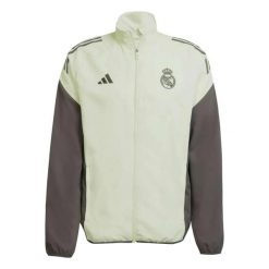 Kurtka dresowa Prematch Real Madrid 2025/26. Zielone kurtki męskie Adidas, m, bez wzorów, z dresówki, eleganckie, bez kaptura. Za 270.50 zł.