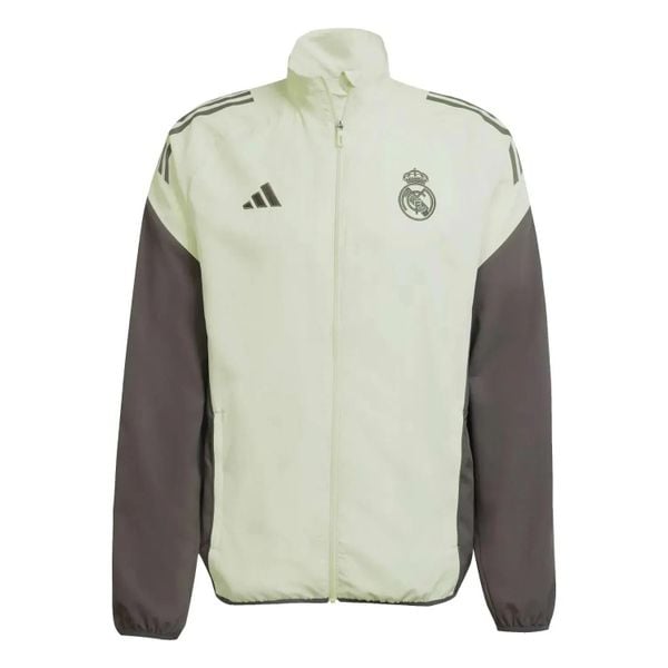 Kurtka dresowa Prematch Real Madrid 2025/26. Zielone kurtki męskie Adidas, m, bez wzorów, z dresówki, eleganckie, bez kaptura. Za 270.50 zł.