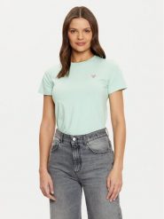Guess Jeans T-Shirt W4YI10 J1314 Zielony Regular Fit. Zielone t-shirty damskie Guess Jeans, xs, z aplikacjami, z bawełny, bez kołnierzyka, bez ramiączek. Za 89.99 zł.