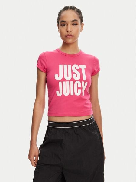 Juicy Couture T-Shirt Just Juicy JCGCT125040 Różowy Slim Fit. Czerwone t-shirty damskie Juicy Couture, s, bez wzorów, z bawełny, bez kołnierzyka, bez ramiączek. Za 99.99 zł.