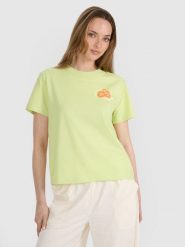 4F T-shirt oversize z nadrukiem damski - żółty S. Żółte t-shirty damskie 4F, s, bez wzorów, z bawełny, klasyczne, bez kołnierzyka, bez ramiączek. W wyprzedaży za 39.99 zł.