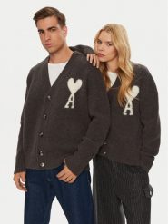 AMI Paris Kardigan UKC025.KN0032 Szary Regular Fit. Szare swetry męskie AMI PARIS, m, bez wzorów, z wełny, bez kołnierzyka, bez ramiączek. Za 1,479.00 zł.