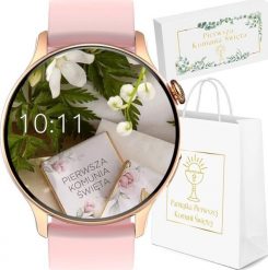 Smartwatch Rubicon Zegarek SMARTWATCH Rubicon KF10 różowy KOMUNIA. Czerwone zegarki smartwatch Rubicon, bez wzorów. Za 239.00 zł.