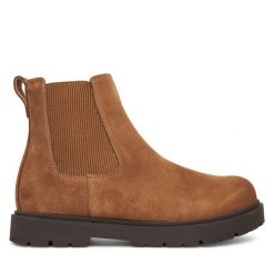 Sztyblety Birkenstock. Brązowe botki męskie Birkenstock, bez wzorów, bez obcasa, bez zapięcia. Za 729.99 zł.