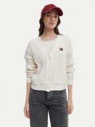 Tommy Jeans Kardigan DW0DW23024 Écru Regular Fit. Białe kardigany damskie Tommy Jeans, m, bez wzorów, z bawełny, bez kołnierzyka. Za 529.99 zł.