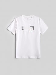 4F T-shirt slim z nadrukiem męski - biały S. Białe koszulki sportowe męskie 4F, m, bez wzorów, z bawełny, bez kołnierzyka, bez ramiączek. Za 69.99 zł.
