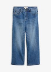 Jeansy wide leg, średni stan. Czarne jeansy damskie bonprix, bez wzorów, z jeansu. Za 117.99 zł.