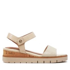 Sandały Tamaris. Brązowe sandały damskie Tamaris, bez wzorów, bez obcasa, na koturnie, bez zapięcia. Za 188.99 zł.