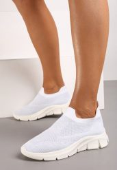 Białe Wsuwane Buty Sportowe ze Skarpetkową Cholewką Tiamonika. Białe obuwie sportowe damskie Renee, bez wzorów, z materiału, bez zapięcia. Za 44.99 zł.