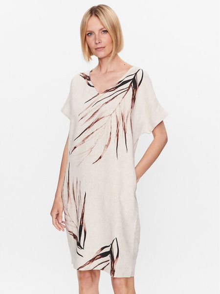 Tatuum Sukienka codzienna Owerti T2309.193 Beżowy Regular Fit. Brązowe sukienki damskie Tatuum, na co dzień, bez wzorów, ze lnu, bez kołnierzyka, bez ramiączek, proste. Za 309.99 zł.