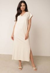 Beżowa Bawełniana Sukienka Pudełkowa o Fasonie Oversize z Kieszeniami Thaelusa. Brązowe sukienki damskie Born2be, na co dzień, l, bez wzorów, z bawełny, bez kołnierzyka, bez ramiączek, maxi, oversize. Za 139.99 zł.