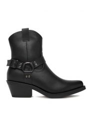 DeeZee Kowbojki HX21065-55A Czarny. Czarne botki damskie DeeZee, bez wzorów, z materiału, bez obcasa, na płaskiej podeszwie, bez zapięcia. Za 199.99 zł.