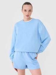 4F Bluza dresowa nierozpinana bez kaptura damska - niebieska M. Niebieskie bluzy damskie 4F, m, bez wzorów, z bawełny, sportowe, bez ramiączek, bez kaptura. Za 129.99 zł.