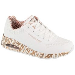 Buty sportowe Sneakersy damskie, Uno-Loving Love. Białe obuwie sportowe damskie Skechers, bez wzorów, bez zapięcia, trekkingowe. Za 379.99 zł.
