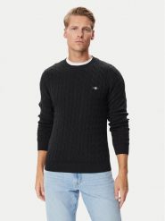 Gant Sweter 8050601 Czarny Regular Fit. Czarne swetry męskie GANT, m, bez wzorów, z bawełny, bez kołnierzyka, bez ramiączek. Za 526.99 zł.