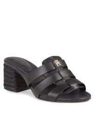 Tommy Hilfiger Klapki Block Mid Heel Leather Sandal FW0FW08049 Czarny. Czarne klapki damskie Tommy Hilfiger, bez wzorów, ze skóry, bez obcasa, bez zapięcia. Za 289.99 zł.