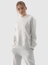 4F Bluza dresowa nierozpinana z kapturem damska - szara XS. Szare bluzy damskie 4F, xs, bez wzorów, z bawełny, sportowe, bez ramiączek, z kapturem. W wyprzedaży za 99.99 zł.