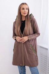 Bluza z ozdobną taśmą mocca. Bluzy damskie KESI, l, bez wzorów, z bawełny, bez ramiączek, z kapturem. Za 263.47 zł.