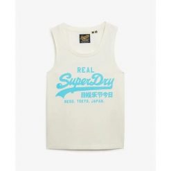 Damski tank top Superdry Vl. Białe topy damskie Superdry, bez wzorów, bez kołnierzyka, bez ramiączek. W wyprzedaży za 124.25 zł.