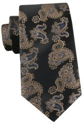 Męski Krawat - Czarny w Brązowy Wzór Paisley - Angelo di Monti. Brązowe krawaty i muchy Angelo di Monti, bez wzorów, z tkaniny, eleganckie. Za 49.99 zł.