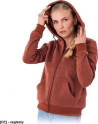 R.E.I.S. MALVA - bluza damska, zapięcie suwak, kaptur ściągany troczki, dwie kieszenie, dół rękawy ściągacz, 100% poliester 220 g/m2 - ceglasty L. Czerwone bluzy damskie R.E.I.S., l, bez wzorów, z poliesteru, bez ramiączek, bez kaptura. Za 69.84 zł.