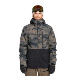 Kurtka snowboardowa męska Quiksilver Mission Printed Block. Brązowe kurtki męskie Quiksilver, na zimę, l, bez wzorów, sportowe, bez kaptura. Za 719.99 zł.
