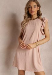 Różowa Sukienka Mini o Pudełkowym Kroju z Falbankami Ansha. Czerwone sukienki damskie Renee, bez wzorów, z tkaniny, bez kołnierzyka, bez ramiączek, mini. Za 49.99 zł.