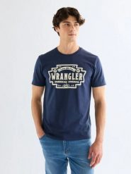 MESKA KOSZULKA WRANGLER AMERICANA TEE NAVY 112378425. Niebieskie t-shirty męskie Wrangler, xl, bez wzorów, bez kołnierzyka, bez ramiączek. Za 79.99 zł.
